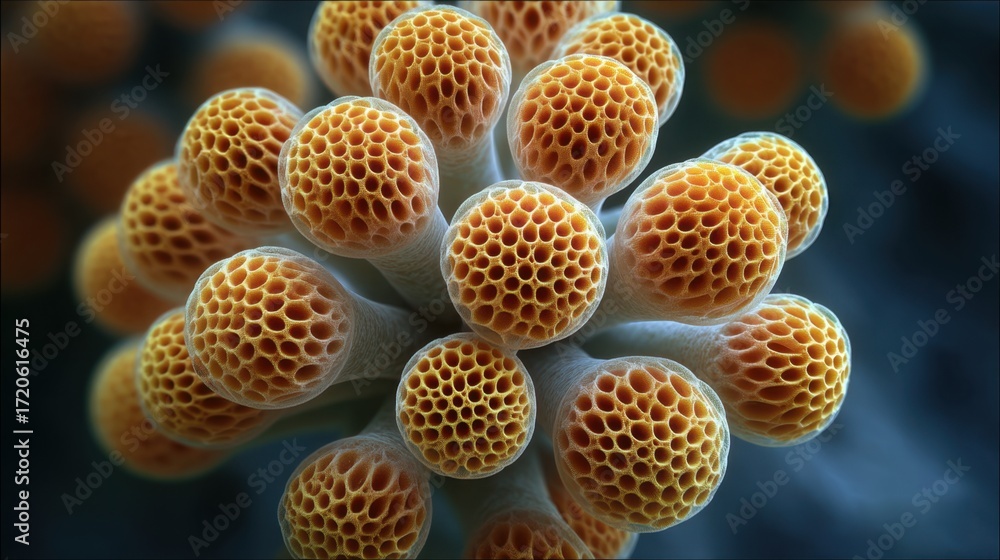 Poster intricate macro view of honeycomb structure with orange and white details captured in close-up photo