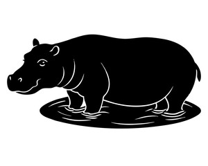 Hippo in water silhouette illustration 