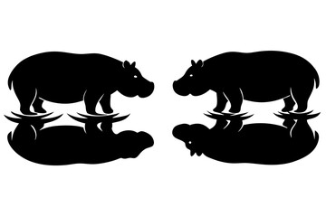 Hippo in water silhouette illustration 