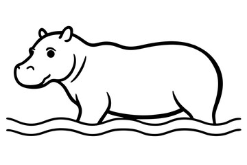 line art Hippo in water silhouette illustration  isolated on white background