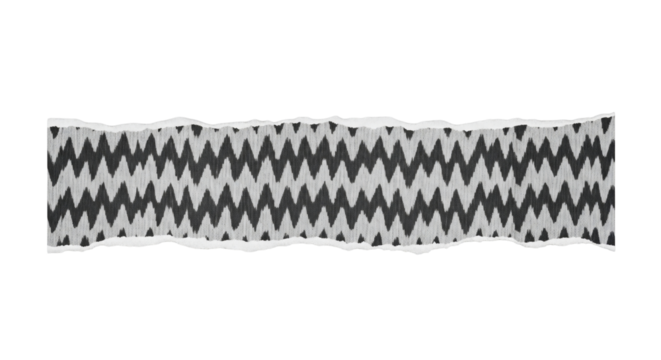 Black and White Zigzag Patterned Fabric Valance with Ruffled Edges.