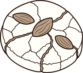Simple flat vector icon of a Moroccan ghriba cookie with almond in the center, high-contrast colors, minimalistic design, ideal for bakery and dessert projects.