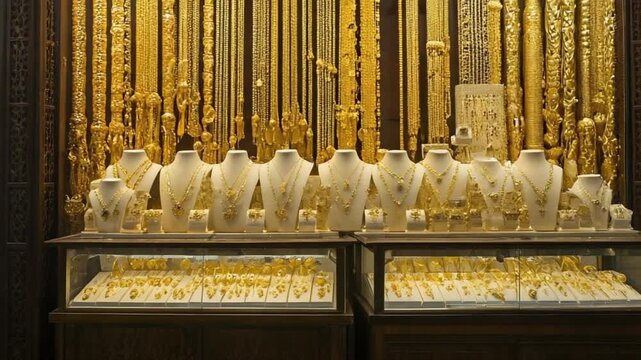 dubai city of gold opulent jewelry display in shop window