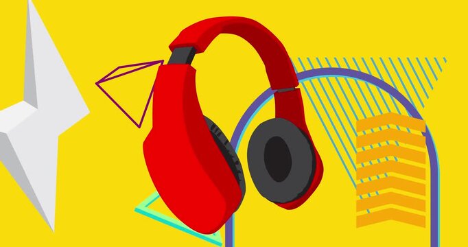 Headset geometrical graphic retro theme background. Minimal geometric elements. Vintage abstract shapes vector illustration.