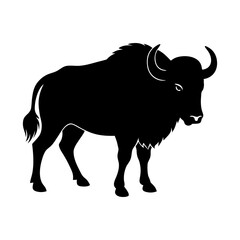 Black silhouette of a powerful bull standing on white background