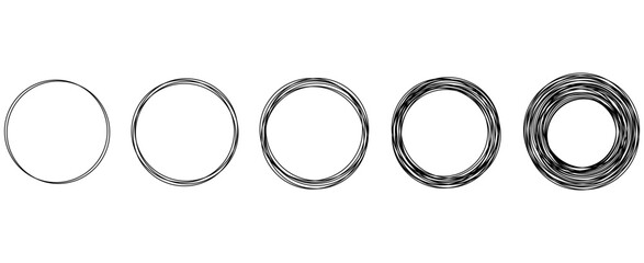Continuous one line drawing of set black circles. Round frame sketch and speech bubble pen outline with empty space inside vector eps 10
