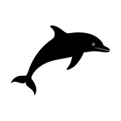 Simple black silhouette of a dolphin leaping