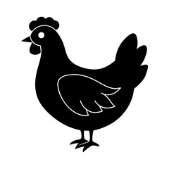 Simple black silhouette of a cartoon chicken on white background