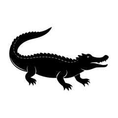 Black silhouette of an alligator with open mouth and sharp teeth