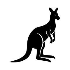 Minimalist black silhouette of a kangaroo standing on white background