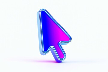 Vibrant neon glowing computer mouse cursor arrow pointing upwards with a futuristic digital interface aesthetic