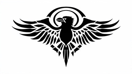 Obraz premium Detailed black and white raven tattoo vector with dramatic wings
