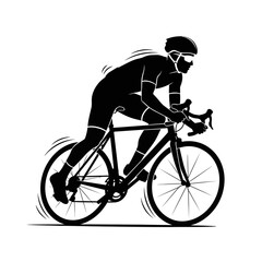 Naklejka premium Black silhouette of a male cyclist riding a road bike in a dynamic racing position, depicting speed and athleticism.