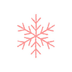 Naklejka premium Pink chalk snow flake symbol in hand drawn style. Winter ornament and frosty decoration, ice element with chill and cold feel. Christmas snowflake design for seasonal holiday theme.