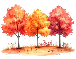 Autumn trees in a watercolor style