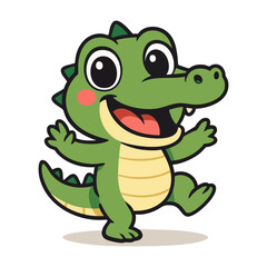 Fototapeta premium Happy cartoon alligator with arms up and big eyes.