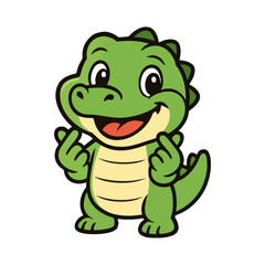 Obraz premium Green smiling baby alligator or crocodile character.