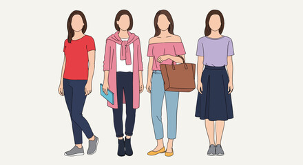 Obraz premium Four Faceless Women in Varied Outfits Casual Chic and Contemporary Style.