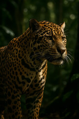 Obraz premium Beautiful jaguar in the jungle sunlight