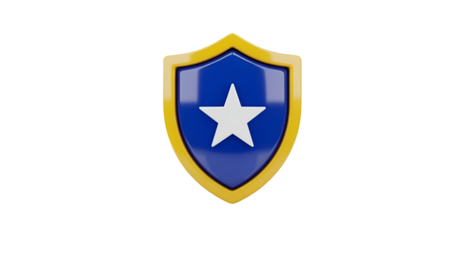 Shield Badge with Star in Blue and Gold on Transparent Background