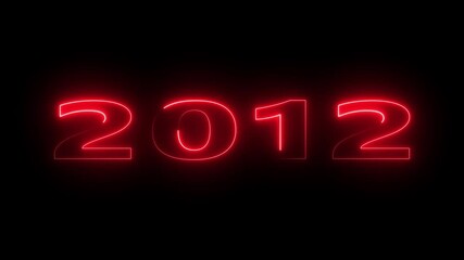 Year 2012 animated. 2012 number neon text black background animation. Neon light countdown 2012 Sal number icon background