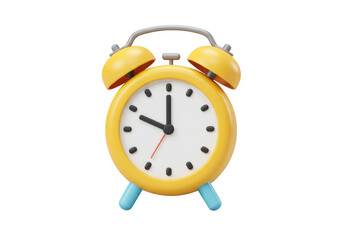 Yellow alarm clock isolated on transparent background