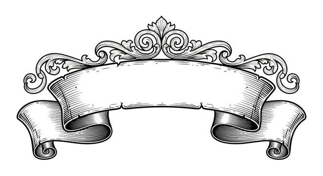 Vintage scroll banner with decorative flourish ornamentation for graphic design projects