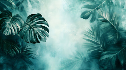 Lush Tropical Foliage with Ethereal Mist and Soft Lighting, Evoking a Mystical Jungle Atmosphere