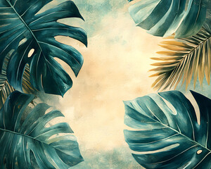 Exotic Watercolor Leaves in a Vintage Film Style A Tropical Aesthetic for Design and Decor