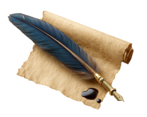 Quill pen parchment paper ink vintage writing feather calligraphy antique old document classic artistic style evoke nostalgia and creativity