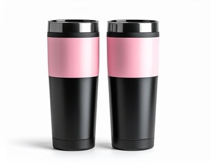 Stylish pink and black tumblers for coffee or drinks