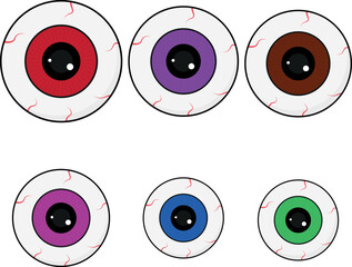 Drawing, illustration clipart of red eyes, dark theme, gothic, eyeball, various colors.