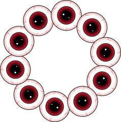 Drawing, illustration clipart of red eyes, dark theme, gothic, eyeball, frame, border, circle.