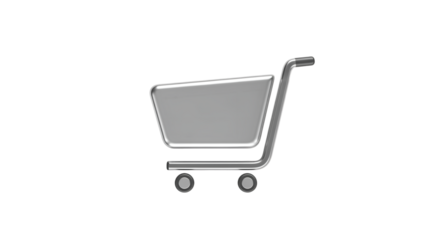Silver Shopping Cart Icon on Transparent Background for E-commerce and Retail