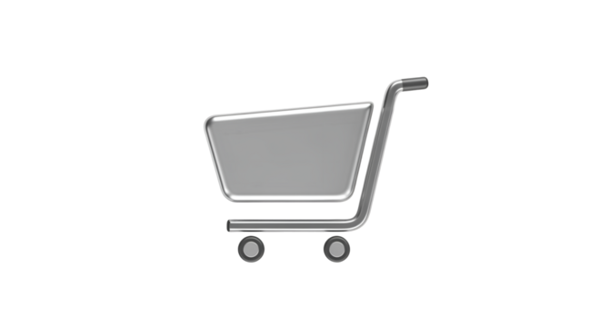 Silver Shopping Cart Icon on Transparent Background for E-commerce and Retail
