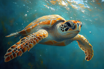 Obraz premium A turtle swimming in the ocean.