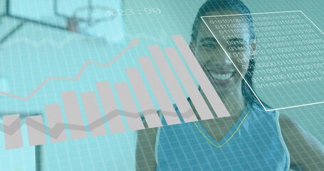 Athlete standing on court with grid after one second revealing sports charts overlays dissolving - Powered by Adobe