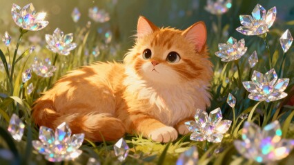 A Fluffy Kitten Among Enchanted Crystal Blossoms