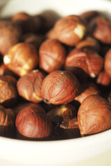 Hazelnuts in a bowl ready for cooking and snacking