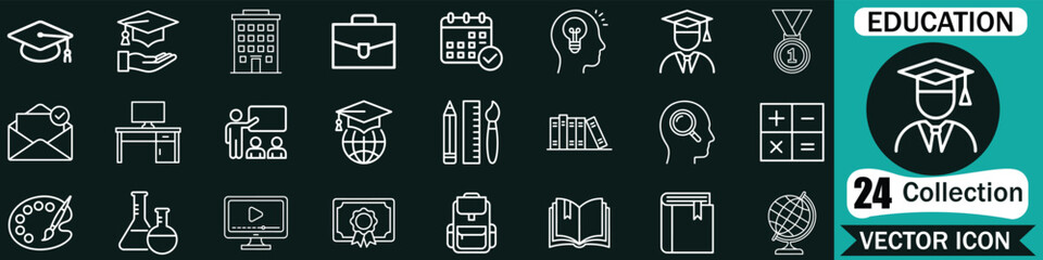 Education and Learning thin line icons set. Education, School, Learning editable stroke icons. Vector illustration