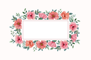 red pink floral watercolor frame