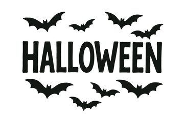 Halloween Transparent Background with Bats and Text in Dark Style for Spooky Holiday Design