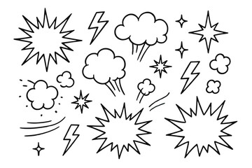 Abstract Comic Style Explosion Pattern with Lightning and Cloud Elements