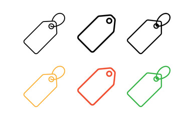 Line art illustration of price tags with loop and hole set on white background