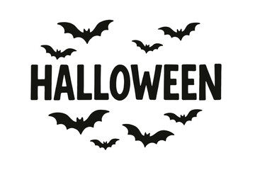 Halloween Transparent Background with Bats and Text in Dark Style for Spooky Holiday Design
