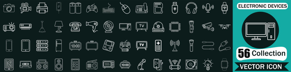 Device and electronics icon set, device, technology, mobile, web, set, icon, computer, and Electricity Icons