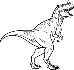 Line art illustration of a carnotaurus dinosaur with short horns in white