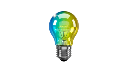 Colorful Glass Light Bulb on Transparent Background Bright Energy Saving Lamp