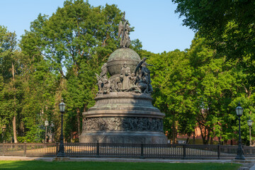 Monument to the Millennium of Russia, installed on the territory of the Novgorod Kremlin in 1862, Veliky Novgorod, Russia