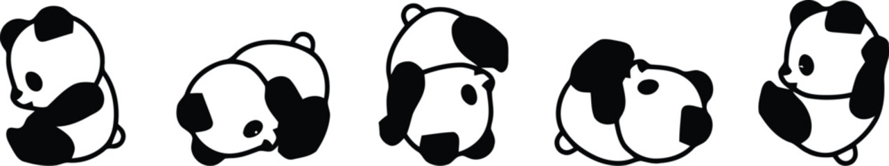 panda portraits, panda faces, panda silhouettes, black and white panda illustrations, minimalist panda graphics, abstract panda patterns, stylized panda designs, simple panda icons, monochrome panda a © Hina